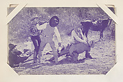 Jack Hoxie whips the whole camp from Western Stars or Scenes Exhibit Cards series (W412), Commercial color photolithograph
