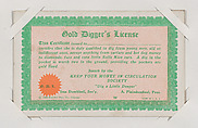 Gold Digger's License from Exhibit Comics Cards (W431), Exhibit Supply Company  American, Commercial color photolithograph