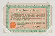 Crepe Hanger's License from Exhibit Comics Cards (W431), Exhibit Supply Company  American, Commercial color photolithograph