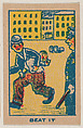 "Beat It" trade card from the Charlie Chaplin series (W539), Universal Toy & Novelty Manufacturing Company  American, Commercial color lithograph reproducing drawing
