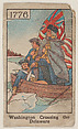 Washington Crossing the Delaware 1776 trade card (W500), Mayfair Novelty Co., Commercial color lithograph reproducing drawing