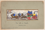 For Life or Death from Stevengraph silk woven pictures (W500), Commercial woven color silk on lithograph