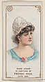 Marie Jansen in costume of French maid in 1800, from the set Actors and Actresses, First Series (N70) for Duke brand cigarettes, W. Duke, Sons & Co.  American, Commercial color lithograph