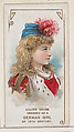 Lillian Grubb Dressed as a German Girl of the 16th Century, from the set Actors and Actresses, First Series (N70) for Duke brand cigarettes, W. Duke, Sons & Co.  American, Commercial color lithograph