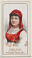 Georgie Cayvan in Costume of a Portuguese Peasant Girl, from the set Actors and Actresses, First Series (N70) for Duke brand cigarettes, W. Duke, Sons & Co. American, Commercial color lithograph