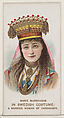 Marie Burroughs in Swedish Costume as a Married Woman of Hardanger, from the set Actors and Actresses, First Series (N70) for Duke brand cigarettes, W. Duke, Sons & Co. American, Commercial color lithograph