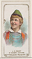 J. K. Emmet in the Modern Costume of a Tyrolean Peasant, from the set Actors and Actresses, First Series (N70) for Duke brand cigarettes, W. Duke, Sons & Co. American, Commercial color lithograph
