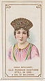 Sarah Bernhardt in an Old Russian Costume as a Girl of Bielozersk, from the set Actors and Actresses, First Series (N70) for Duke brand cigarettes, W. Duke, Sons & Co. American, Commercial color lithograph