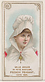 Belle Archer in Fete Costume of French Peasant of 1820, from the set Actors and Actresses, First Series (N70) for Duke brand cigarettes, W. Duke, Sons & Co.  American, Commercial color lithograph