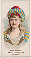 Effie Shannon Dressed as Fruit Gatherer of Africa, from the set Actors and Actresses, Second Series (N71) for Duke brand cigarettes, W. Duke, Sons & Co.  American, Commercial color lithograph