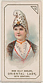 Miss Billy Barlow Dressed as Oriental Lady of the 18th Century, from the set Actors and Actresses, Second Series (N71) for Duke brand cigarettes, W. Duke, Sons & Co.  American, Commercial color lithograph