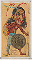 Caricatured Chilean figure, 1 Escudo, from the series Coins of All Nations (N72, variation 2) for Duke brand cigarettes, W. Duke, Sons & Co.  American, Commercial color lithograph