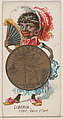 Caricatured Liberian, 1 Cent, from the series Coins of All Nations (N72, variation 1) for Duke brand cigarettes, W. Duke, Sons & Co.  American, Commercial color lithograph