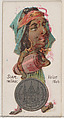 Caricatured figure from Siam, 1/4 Tikal, from the series Coins of All Nations (N72, variation 1) for Duke brand cigarettes, W. Duke, Sons & Co. American, Commercial color lithograph
