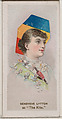 Genevieve Lytton as "The Kite," from the series Fancy Dress Ball Costumes (N73) for Duke brand cigarettes, W. Duke, Sons & Co.  American, Commercial color lithograph