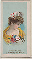 Nanine Palmer as "What's the Ante," from the series Fancy Dress Ball Costumes (N73) for Duke brand cigarettes, W. Duke, Sons & Co. American, Commercial color lithograph