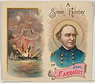 A Short History of Admiral Farragut, one-sheet of cover and verso from the Histories of Generals series of booklets (N78) for Duke brand cigarettes, W. Duke, Sons & Co.  American, Commercial color lithograph
