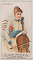 Cello, from the Musical Instruments series (N82) for Duke brand cigarettes, W. Duke, Sons & Co.  American, Commercial color lithograph