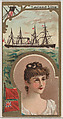 Steamship Bostonian, Leyland Line, from the Ocean and River Steamers series (N83) for Duke brand cigarettes, W. Duke, Sons & Co.  American, Commercial color lithograph
