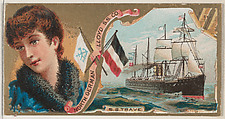 Steamship Trave, North German Lloyd Steamship Company, from the Ocean and River Steamers series (N83) for Duke brand cigarettes, W. Duke, Sons & Co.  American, Commercial color lithograph