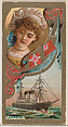 Steamship America, National Line, from the Ocean and River Steamers series (N83) for Duke brand cigarettes, W. Duke, Sons & Co.  American, Commercial color lithograph