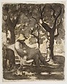 A Man Reading in a Garden (recto); Preliminary sketch for a Man Reading in a Garden (verso), Honoré Daumier (French, Marseilles 1808–1879 Valmondois), Watercolor over black chalk, with pen and ink, brush and wash, and lithographic crayon.
Verso: pen and brown ink, black gray wash, and lithographic crayon