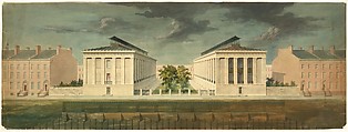 Unexecuted Design for Cross-Block Terrace Development (perspective), Alexander Jackson Davis (American, New York 1803–1892 West Orange, New Jersey), Watercolor