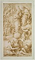 Allegory of the Immaculate Conception with the Fall of Man, Alessandro Turchi (Italian, Verona 1578–1649 Rome), Pen and brown ink, brown wash, over traces of black chalk