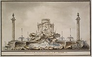 Design for the Fireworks Display in Paris for the Birth of the Dauphin in 1781, Attributed to (circle of) Louis Gustave Taraval (French, Stockholm 1738–1794 Paris), Pen and black ink, with gray, brown, and colored wash and gouache