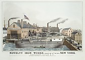 Novelty Iron works, Foot of 12th St. E.R. New York. Stillman, Allen & Co., Iron Founders, Steam Engine and General Machinery Manufacturers, After John Penniman (American, 1817–1850), Lithograph printed in colors with hand-coloring