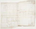 Ville d'Este, Gardens, Quirinal, plan (recto) blank (verso), Drawn by Anonymous, French, 16th century, Pen and brown ink, brush and brown wash over traces of black chalk