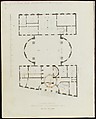 First Merchant's Exchange, New York (plan of main floor), Alexander Jackson Davis (American, New York 1803–1892 West Orange, New Jersey), Black and red ink, gray, orange and pink wash, over graphite