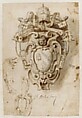 Album Containing Architectural, Ornament, and Figure Drawings, Giovanni Battista Mola (Italian, Coldrerio 1585–1665 Rome), Various: Pen and ink, wash, black chalk or graphite, red chalk, stylus-incised construction lines.