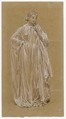 Draped Model, Albert Joseph Moore (British, York 1841–1893 London), Black and white chalk on brown paper