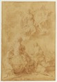Allegory in Honor of Pope Benedict XIV, Pompeo Batoni (Italian, Lucca 1708–1787 Rome), Red chalk, highlighted with white, on beige paper