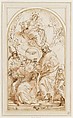 The Virgin Immaculate with the Four Doctors of the Church, Study for the Dispute over the Immaculate Conception, Carlo Maratti (Italian, Camerano 1625–1713 Rome), Pen and brown ink, red chalk, and a trace of brush and red wash