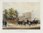Turn Out of the Employees of the American Express Company, Corner of Hudson, Jay & Staple Streets, New York City on June 21, 1858, Lithographed and published by Otto Botticher (American (born Germany), 1811–1866 Brooklyn), Colored lithograph, with hand coloring