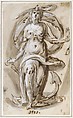 Standing Female Figure with an Anchor (Spes), Hinrich Degener (German, Hamburg, ca. 1615/16), Pen and brown ink, gray wash, heightened with white