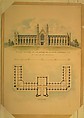Design Adopted by Governor Mason for University of Michigan (elevation and plan), Alexander Jackson Davis (American, New York 1803–1892 West Orange, New Jersey), Ink and watercolor