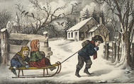 A Ride to School, Currier & Ives (American, active New York, 1857–1907), Hand-colored lithograph