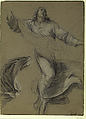 St. Louis in Glory, Simon Vouet (French, Paris 1590–1649 Paris), Black chalk, heightened with white chalk, on beige paper; framing lines in pen and brown ink