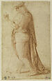Young Man Standing in Profile Facing Left (recto); Sketch of Two Capitals (verso), Bachiacca (Francesco d&#39;Ubertino Verdi) (Italian, Florence 1494–1557 Florence), Red chalk