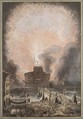 The Girandola at the Castel Sant'Angelo, Designed and hand colored by Louis Jean Desprez (French, Auxerre 1743–1804 Stockholm), Etching with hand-coloring