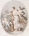 L'Amour couronné par les Graces (Cupid crowned by the Graces), Alexandre Chaponnier  French, Color stipple engraving, printed in blue, red and brown