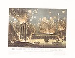 The Grand Display of Fireworks and Illuminations at the Opening of the Great Suspension Bridge between New York and Brooklyn on the Evening of May 24, 1883. View from New York Looking towards Brooklyn., Currier & Ives (American, active New York, 1857–1907), Color lithograph