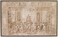 Study for The Allegory of Spring, Federico Zuccaro (Zuccari) (Italian, Sant&#39;Angelo in Vado 1540/42–1609 Ancona), Pen and brown ink, over red chalk and black chalk, brush and brown wash, highlighted with white gouache