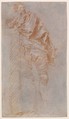 Man Leaning on a Wall (recto), Jean-Baptiste Joseph Pater (French, Valenciennes 1695–1736 Paris), Red chalk heightened with white, on blue paper