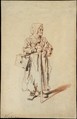 Standing Savoyarde with a Marmot Box, Antoine Watteau (French, Valenciennes 1684–1721 Nogent-sur-Marne), Red and black chalk