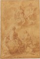 Allegory in Honor of Pope Benedict XIV, Pompeo Batoni (Italian, Lucca 1708–1787 Rome), Red chalk, highlighted with white, on beige paper