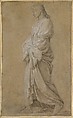 Study for Saint Gervasius, Eustache Le Sueur (French, Paris 1616–1655 Paris), Black chalk heightened with white chalk, on gray-beige paper; framing lines in pen and brown ink